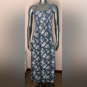 Blue and White Floral Smocked Maxi Dress
